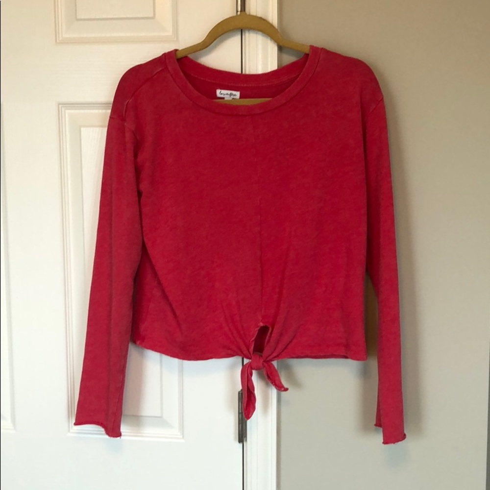 Red Tie Front Cropped Sweater Long Sleeve Lightweight Knit Women’s Size M